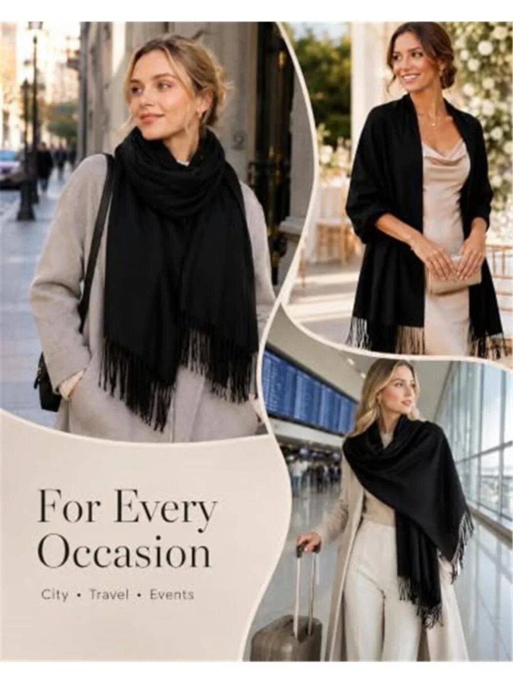 Women's Fringe Shawl Wrap Pashmina Scarf for Wedding Evening